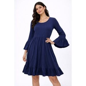 ModCloth‎ Dress Women XS Blue Bell Sleeve Ruffle Hem Fit and Flare Mini